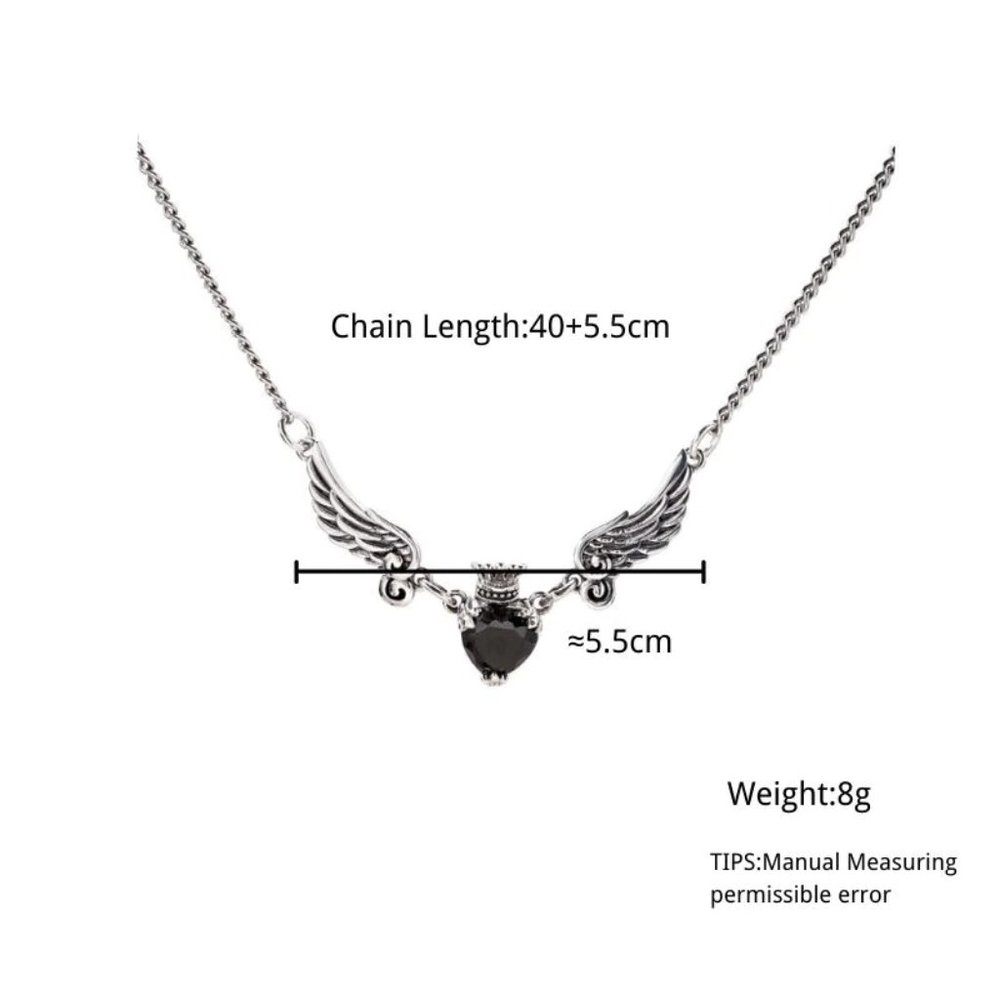 NEW Silver Angel Wings Heart Black Zircon Necklace - Picture 6 of 6